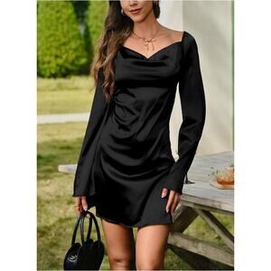 #69 MSRP $40 NWT HYPERFIRE ELEGANT BLACK SATIN COWL NECK MINI DRESS ♡SIZE XS♡